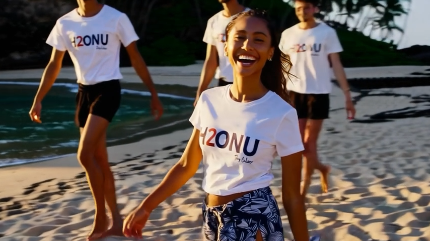 The H2ONU CLASSIC ~ White ~ Navy Blue Letters ~ Red 2-Tee ~ Under Armour Edition