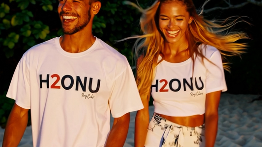 The H2ONU CLASSIC ~ White ~ Navy Blue Letters ~ Red 2-Tee ~ Under Armour Edition