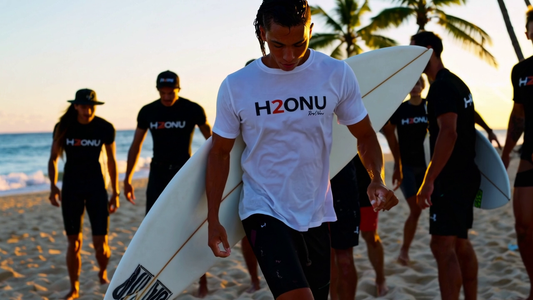 The H2ONU CLASSIC ~ White ~ Black Letters ~ Red 2-Tee ~ Under Armour Edition