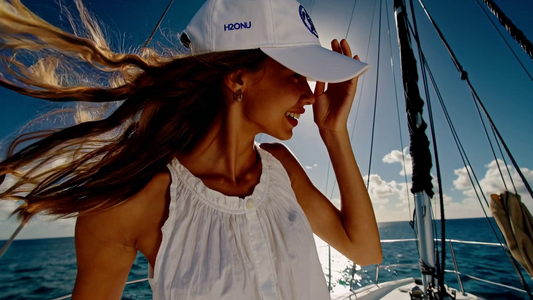 H2ONU GLYPH ~ Island Legacy Hat ~ White ~ Royal Blue Embroidery 🌊🐢