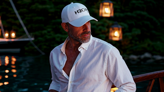 H2ONU CLASSIC ~ Island Yacht Hat ~ White ~ Black Embroidery